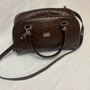 Brown Ostrich Print Womens Crossbody/ Satchel Bag, Detachable Strap- Nice!